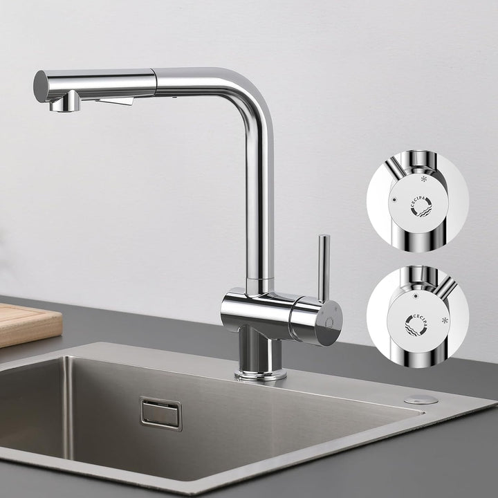 CECIPA Hochdruck Wasserhahn Küche Ausziehbar, Küchenarmatur mit Brause Zwei Strahlarten, Armatur Küc