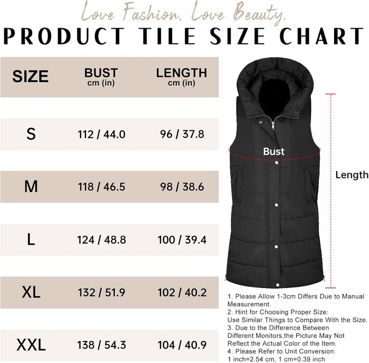 Yuson Girl Lange Jacke Weste für Damen Ärmellose Kapuzenweste Steppweste Damen Lang Winteroberbeklei
