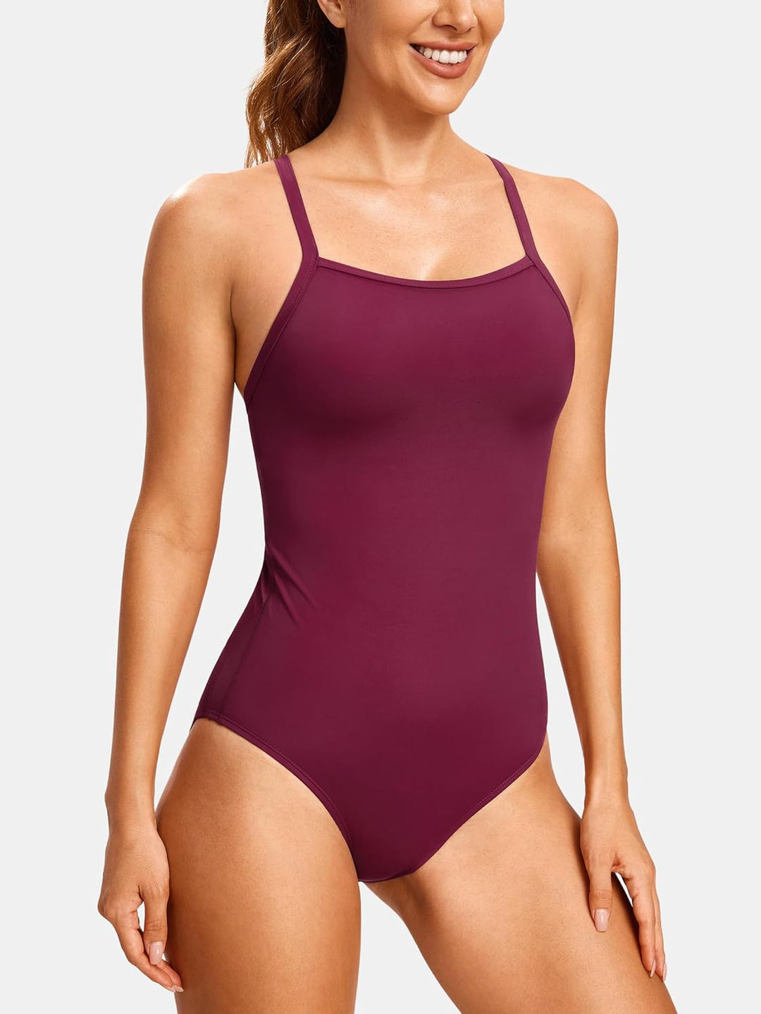 SYROKAN Damen Sport Badeanzug One Piece Trainings Profi Einteiler Bademode mit Cups 34 Fuchsie, 34 F