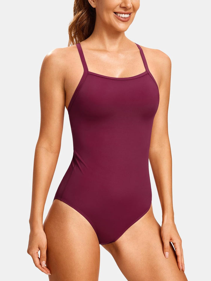 SYROKAN Damen Sport Badeanzug One Piece Trainings Profi Einteiler Bademode mit Cups 34 Fuchsie, 34 F