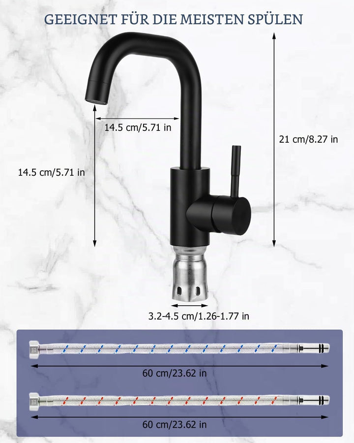 Wasserhahn Bad 360° Drehbar,Edelstahl Wasserhahn Badezimmer mit Warm/Kaltwasser Mischbatterie,Mischb