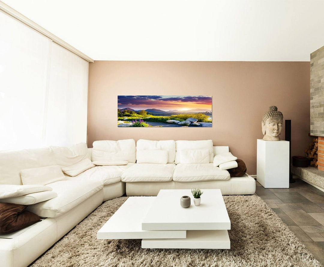 Paul Sinus Art Panoramabild auf Leinwand und Keilrahmen 150x50cm Slowakei Berge Wiesen Steine Weg So