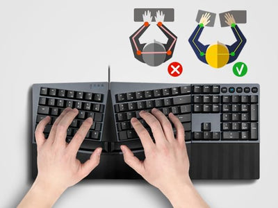 Perixx PERIBOARD535BL Kabelgebundene ergonomische mechanische Tastatur in voller Grösse – Flache Bla