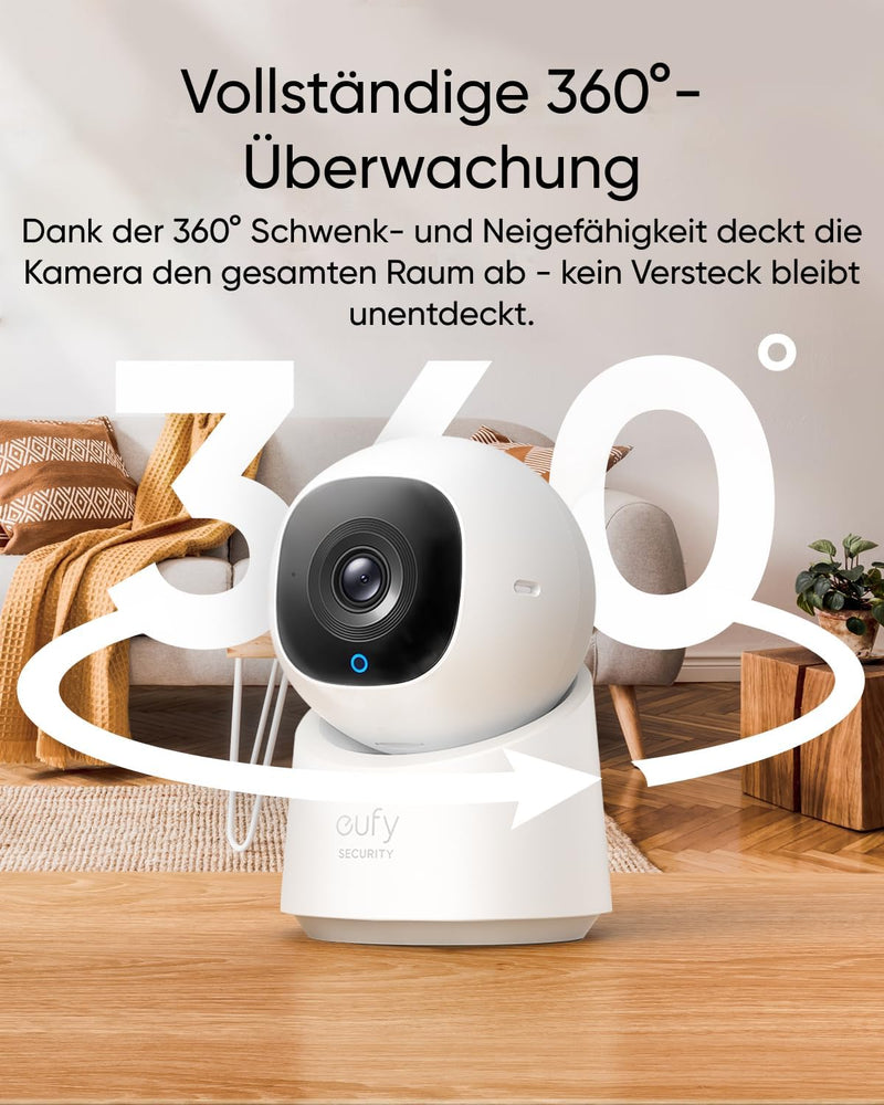 eufy Security Indoor Cam C210, 1080p Überwachungskamera innen, 360° Schwenk-/Neigefunktion, WLAN, Ka
