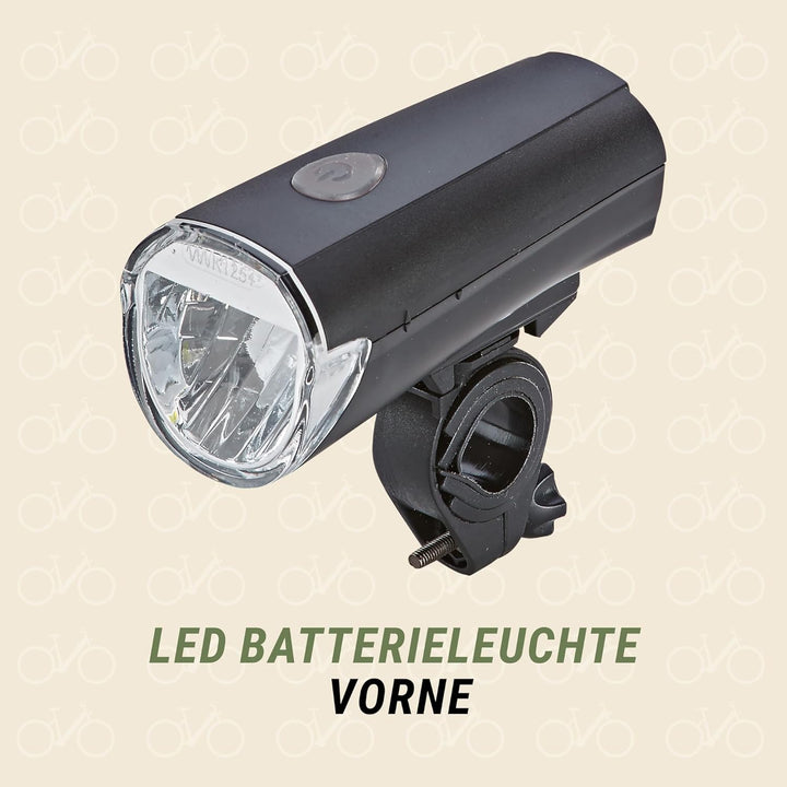 Prophete LED Batterieleuchten Set Fahrradbeleuchtung vorne und hinten, 30/15 Lux umschaltbar StVZO z