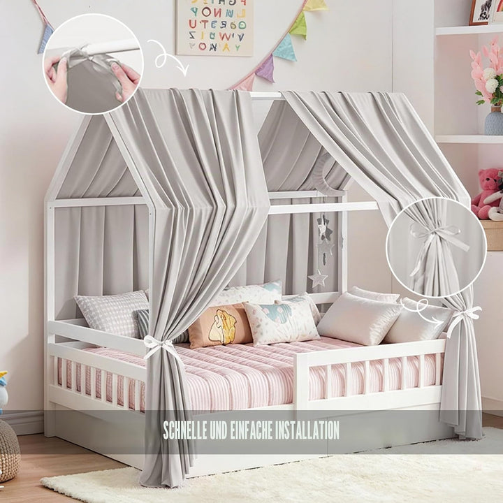 Hausbett Himmel, 2PCS Betthimmel Hausbett, Musselin himmelbett vorhänge, Hausbett Vorhang für Hausbe