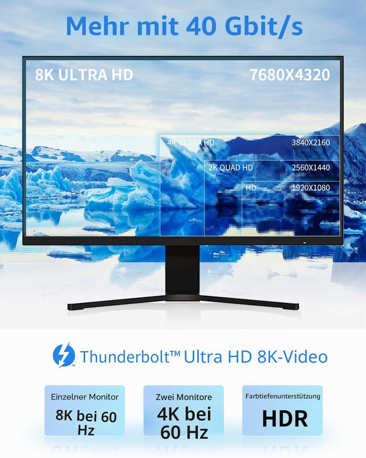BolAAzuL Thunderbolt 4 Kabel 80cm, USB-C Kabel TB4 8K 60Hz 40Gbps PD 100W zertifiziert USB 4.0 Kabel