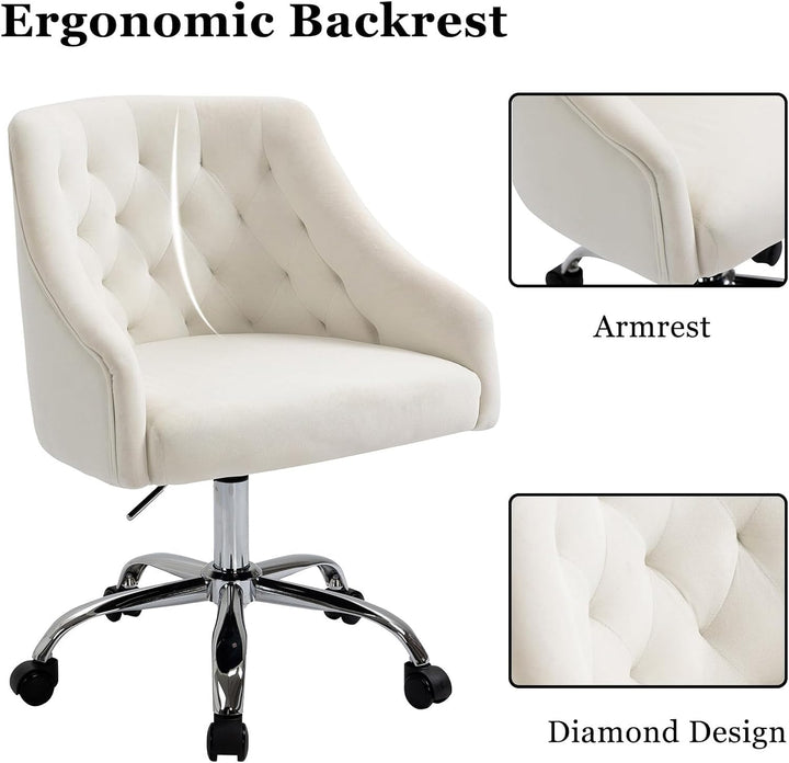 Samt Bürostuhl, Ergonomischer Schreibtischstuhl Samt mit Rollen, Höhenverstellbarer Drehstuhl Schmin