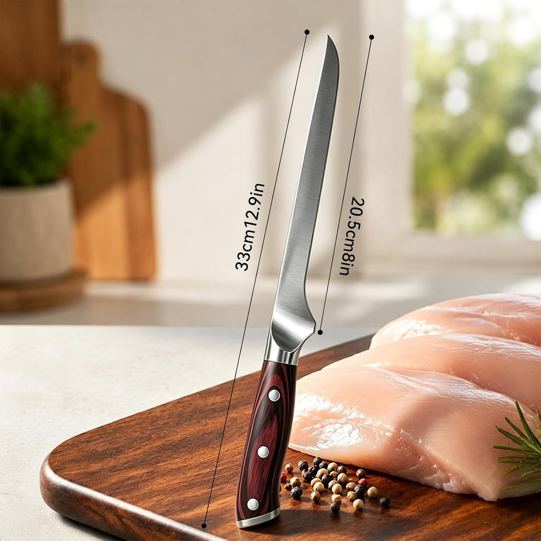pullther Filetiermesser Fisch 20cm, Küchenmesser, Profi Ausbeinmesser, 20cm