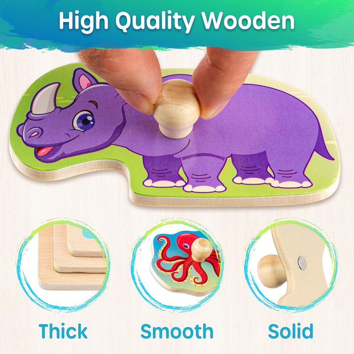 SYNARRY 6 Set Kinder Holzpuzzle ab 1 2 3 Jahre, Montessori Spielzeug Steckpuzzle für Babys Kleinkind