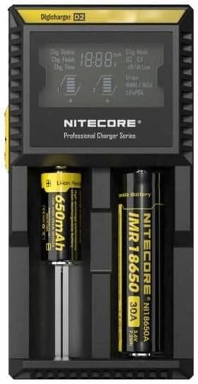 Nitecore D2EU - Universalladegerät für Li-Ion, Ni-MH, Ni-CD und LiFePO4 Akkus, LCD Display Schwarz,