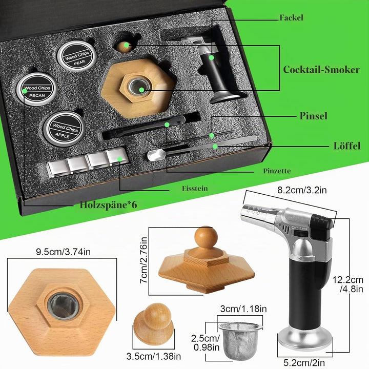 Cocktail Smoker Kit mit Taschenlampe, Drink Smoker mit 6 Flavors Wood Chips, 4 Whisky Steine, Tragba