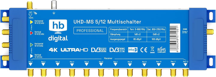 Multischalter pmse 5/12 HB-DIGITAL 1x SAT bis 12 x Teilnehmer/Receiver für Full HDTV 3D 4K UHD mit N