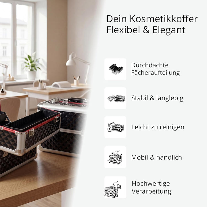 N&BF Kleiner Profi Kosmetikkoffer in Lila | Robust Dank ABS Kunststoff & hochwertigen Alu | Abschlie