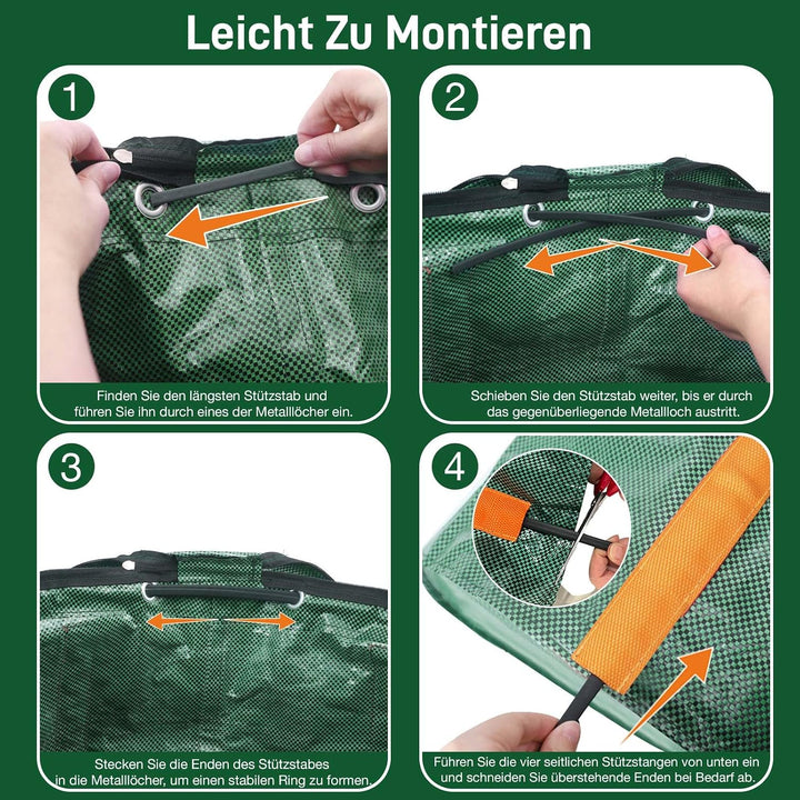 3x Gartenabfallsack stabil 120L - Selbststehend Gartensack Laubsack mit Deckel, Wiederverwendbar Grü
