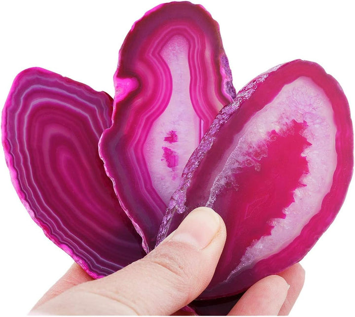 mookaitedecor 12 Stück Natürliche Geode Achat Scheiben, unregelmässige poliert Achat Edelsteine Name