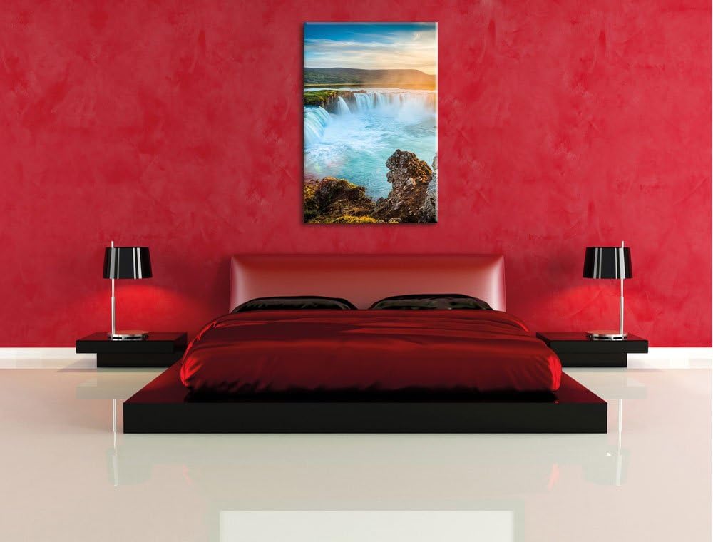 Pixxprint Wasserfall im Sonnenschein als Leinwandbild/Grösse: 100x70 cm/Wandbild/Kunstdruck/fertig b