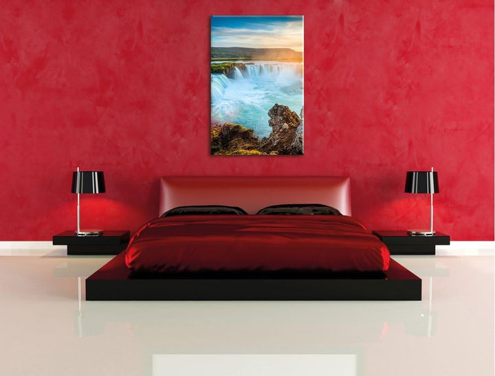 Pixxprint Wasserfall im Sonnenschein als Leinwandbild/Grösse: 100x70 cm/Wandbild/Kunstdruck/fertig b