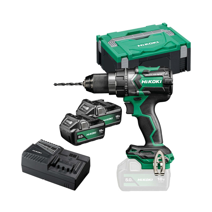 HIKOKI Akku Bohrschrauber DS18DCWPZ, Bohrfutterweite: 1,5-13 mm (18V, 5,0 Ah Li-ion Akku, Max. Festd