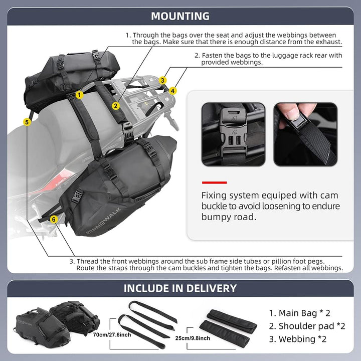 Rhinowalk Motorrad-Satteltaschen Gepäckträgertasche wasserdichte Anti-Vibrations-Motorseitentaschen