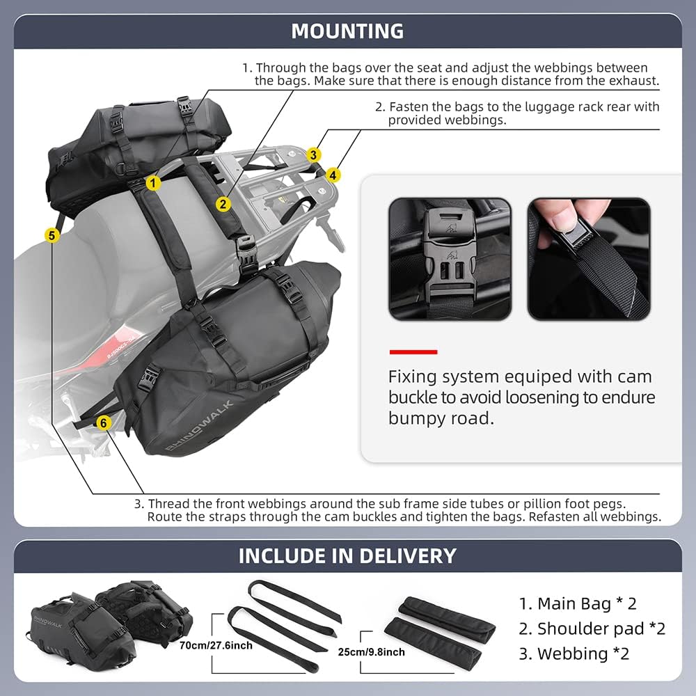 Rhinowalk Motorrad-Satteltaschen Gepäckträgertasche wasserdichte Anti-Vibrations-Motorseitentaschen
