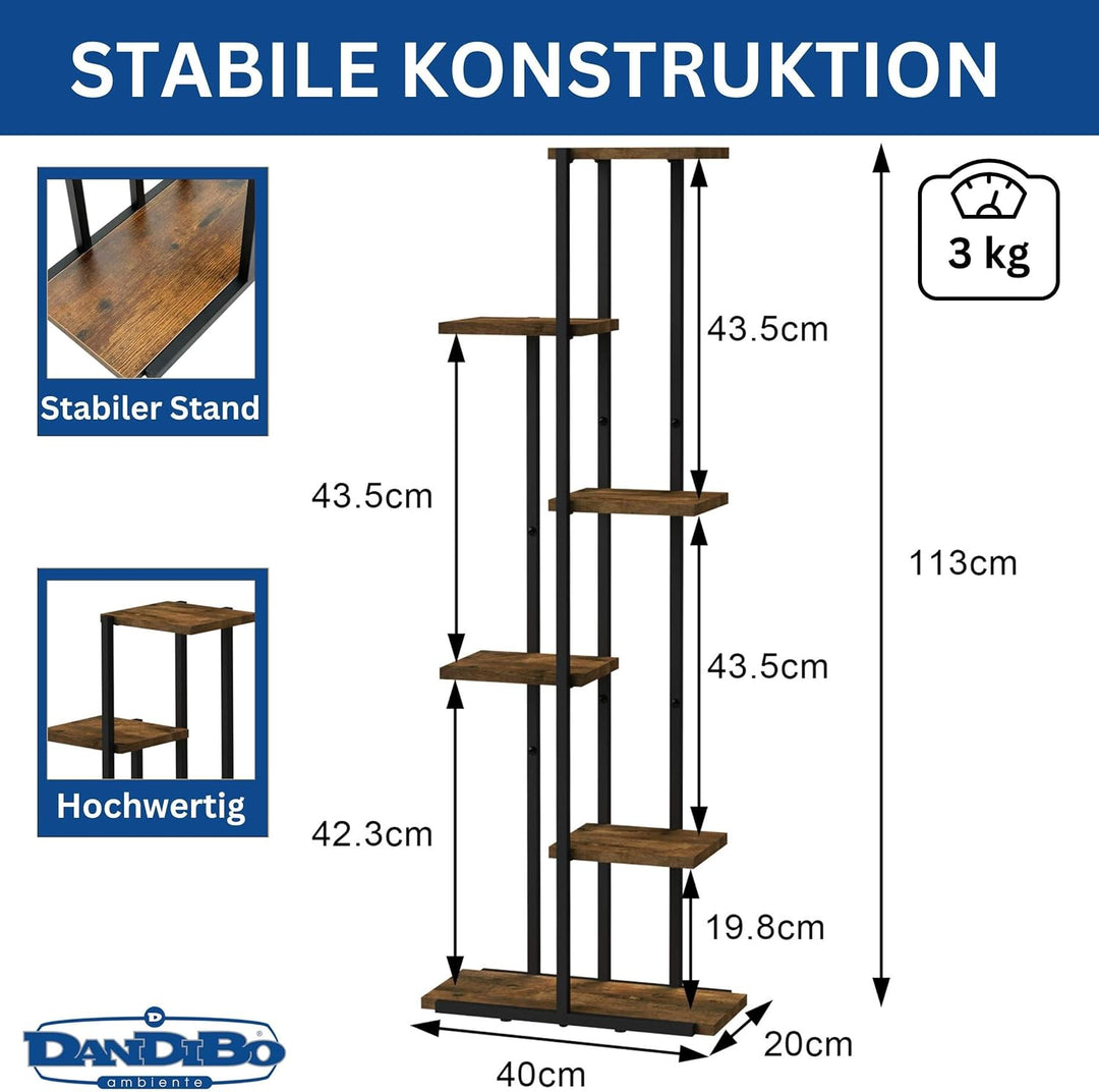DanDiBo Blumenregal Indoor Metall Schwarz 6 Etagen Holz 96581 Blumentreppe Pflanzenständer Modern Bl