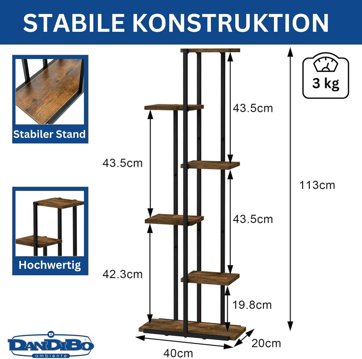 DanDiBo Blumenregal Indoor Metall Schwarz 6 Etagen Holz 96581 Blumentreppe Pflanzenständer Modern Bl