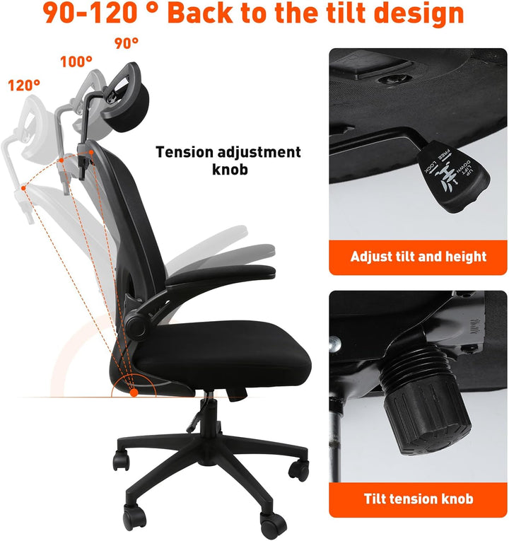 Bürostuhl Ergonomisch, HANGHAIGO Schreibtischstuhl, Bürostuhl mit Kopfstütze, Armlehnen, Lendenwirbe