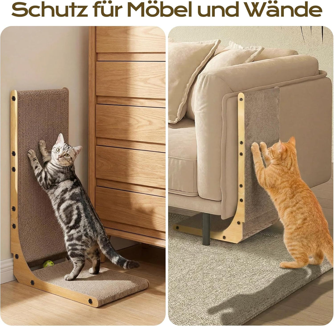 L-förmiges Kratzbrett Katze 68 cm & Kratzpappe für Katzen | Kratzbretter Katze mit Spielzeug, Hochdi