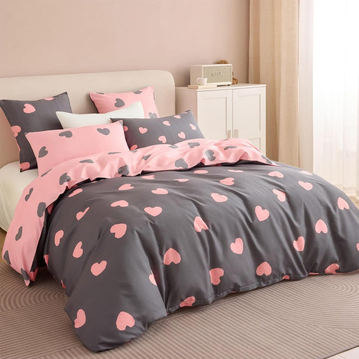 Tospass Liebe Bettwäsche 135x200cm Grau Rosa Herz Mädchen Wende Bettwäsche Set Liebesmotiv Romantisc