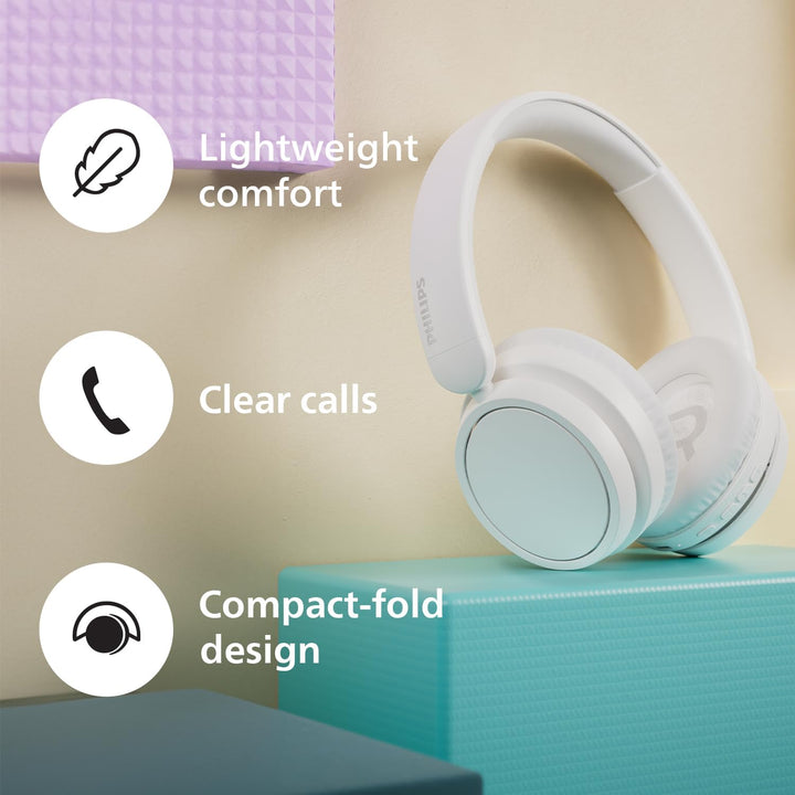 Philips TAH5219WT Leichter ohraufliegender kabelloser Bluetooth-Kopfhörer mit passiver Geräuschisoli