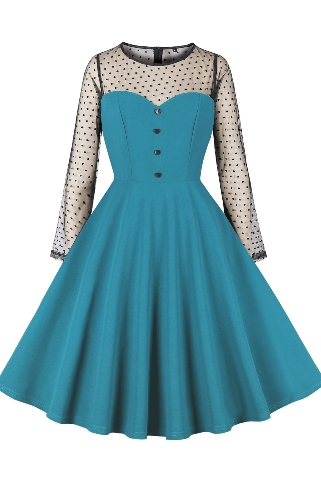 AXOE Dame Retro A-Line Kleid mit Herz-Details Atmungsaktiver mixstoff Knitterfrei und Dehnbar Sommer