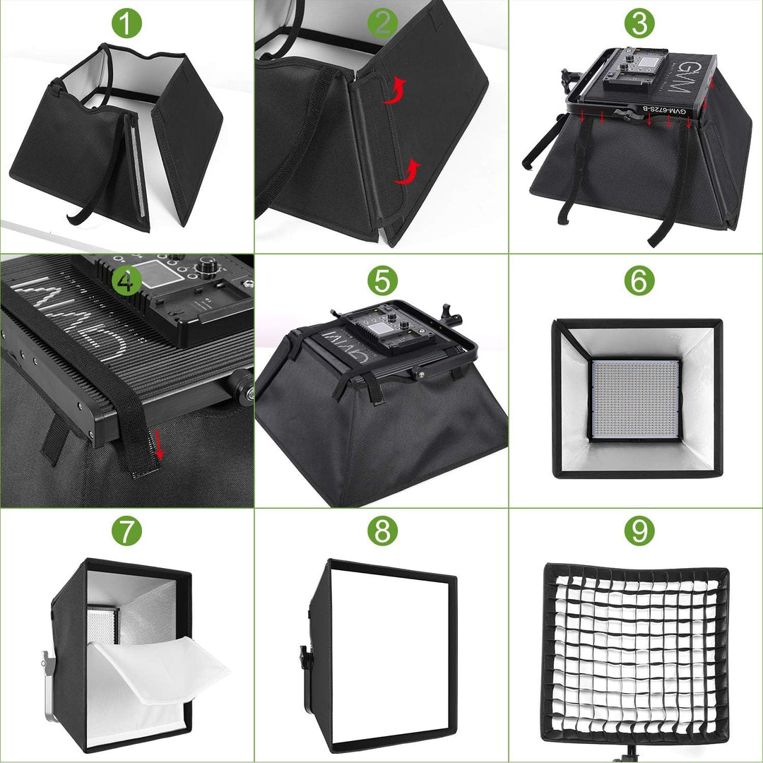 GVM Softbox mit Gitterdiffusor für GVM LED 50RS 672S MB832 520LS 520S 1200D Serie LED Videoleuchte,