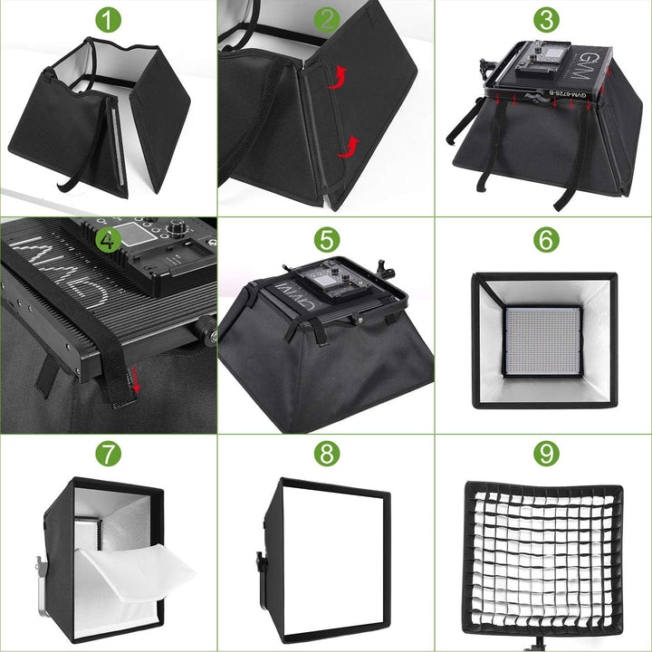 GVM Softbox mit Gitterdiffusor für GVM LED 50RS 672S MB832 520LS 520S 1200D Serie LED Videoleuchte,