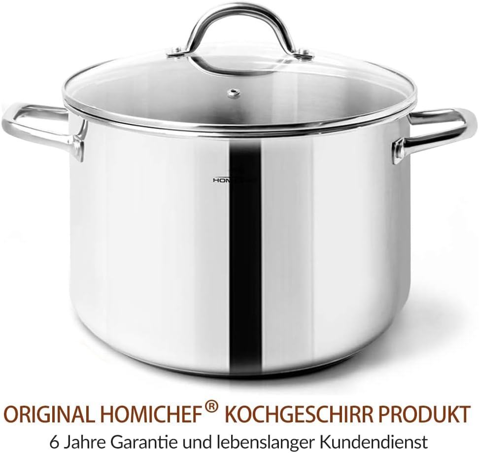 HOMICHEF Suppentopf 24,5 cm 5,7 Liter Nickelfreier Edelstahl - 5,7-Liter-Topf mit Deckel und Griff -