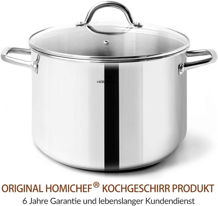 HOMICHEF Suppentopf 24,5 cm 5,7 Liter Nickelfreier Edelstahl - 5,7-Liter-Topf mit Deckel und Griff -