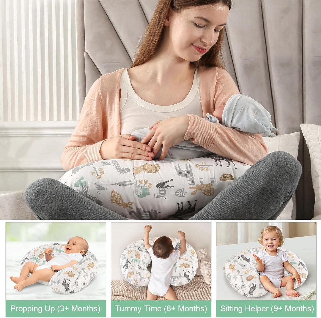 Stillkissen mit Stillbezug aus Baumwolle, Ergonomisches Stillkissen Klein, Maschinenwaschbares Babyf
