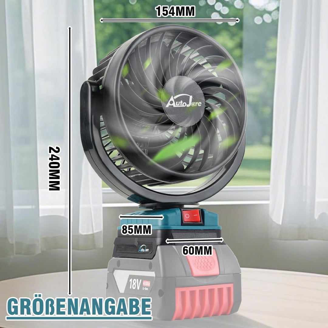 Akku-Lüfter Kompatibel mit Bosch 18V Mini Ventilator mit 2 USB-Aufladung 360° drehbar Tragbarer Lüft