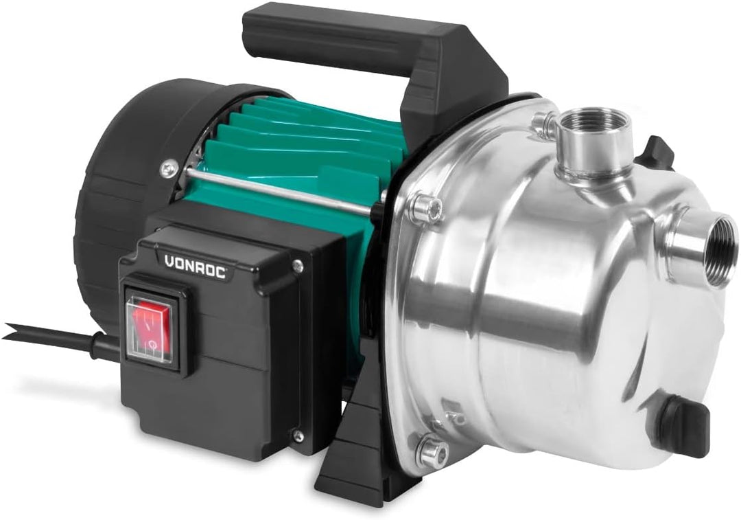 VONROC Gartenpumpe/Wasserpumpe - 1000W - 3500l/h - STST Pumpengehäuse - Zur Bewässerung des Gartens/