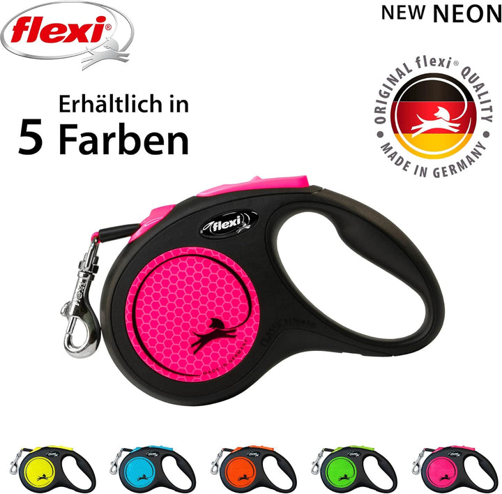 flexi® Neon S Gurt 5 m schwarz/neon-pink, Roll-Leine für Hunde bis 15 kg klein Pink, klein Pink
