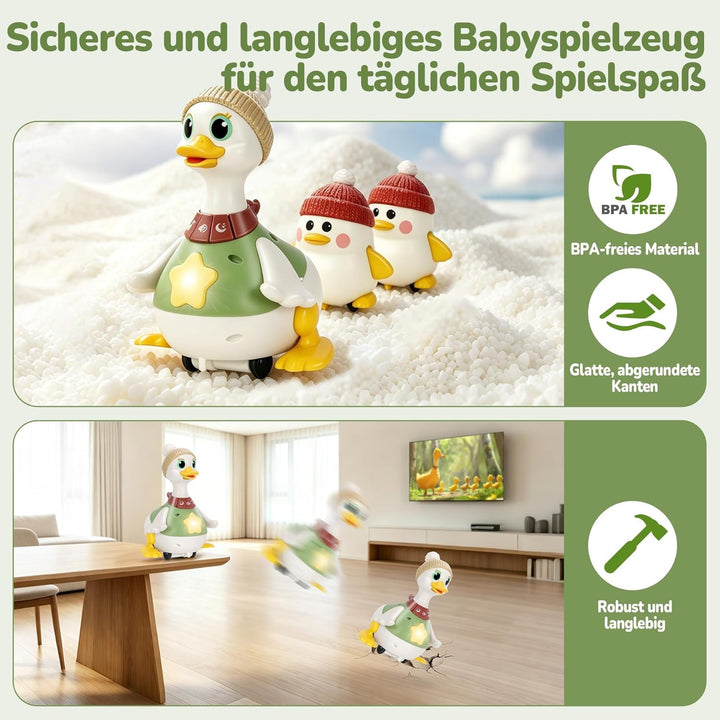Baby Spielzeug für 6-12 Monate, Krabbelspielzeug Baby mit Licht &amp; Musik, Dancing Duck Familie Spielz