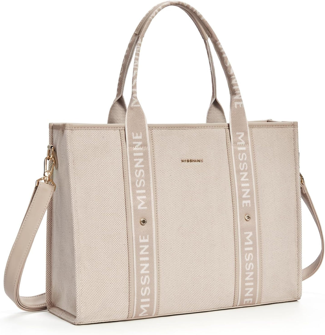 Missnine Tragetasche Canvas-Laptoptasche 15,6 Zoll Handtasche Damen Aktentasche für Damen grosse Kap