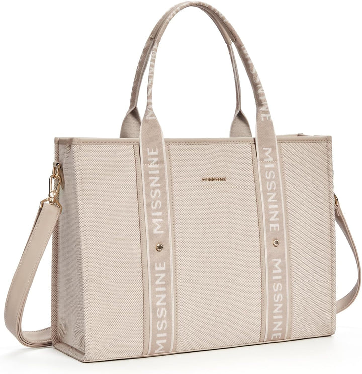 Missnine Tragetasche Canvas-Laptoptasche 15,6 Zoll Handtasche Damen Aktentasche für Damen grosse Kap