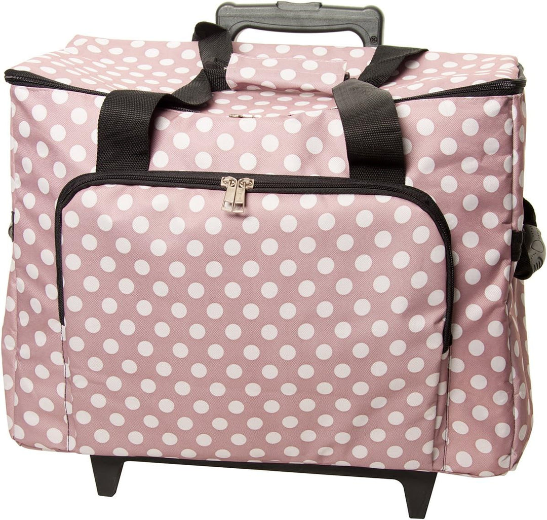 Sewing Machine Nähmaschinen-Trolley, pink-weiss im Polka Dots Design -- Gepolstert -- Teleskopstange
