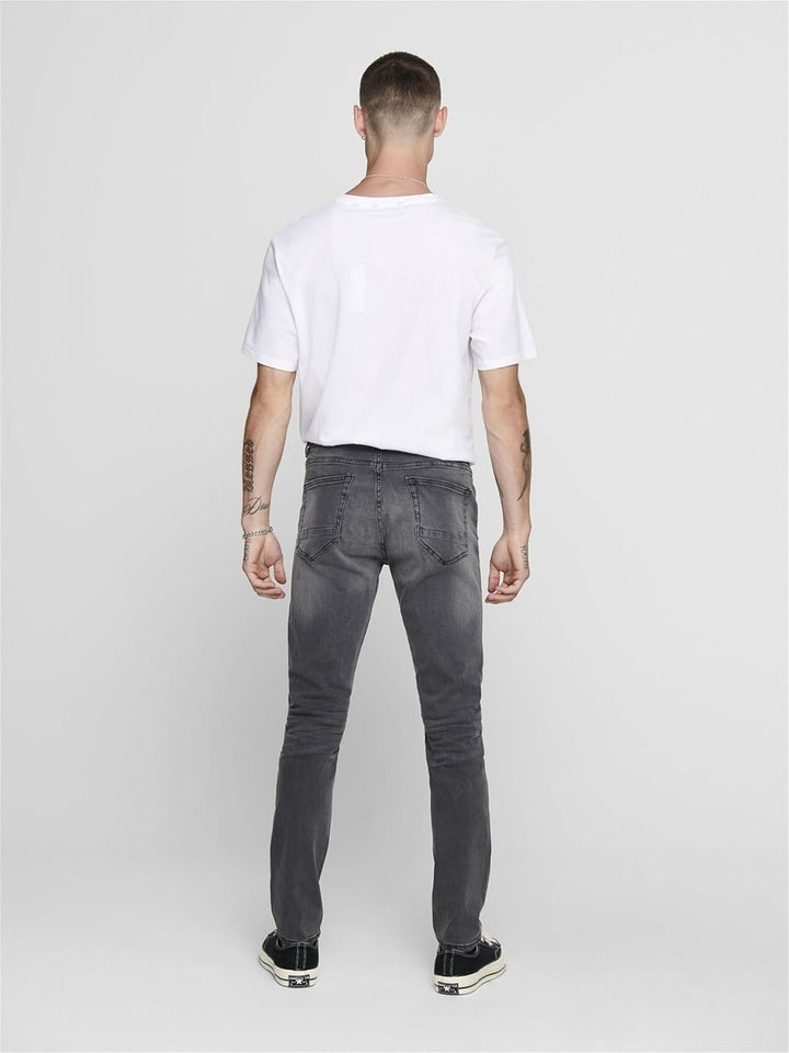 ONLY & SONS Male Skinny Jeans ONSWARP Niedrige Taille Skinny Fit Jeans 28W / 32L Grey Denim, 28W / 3