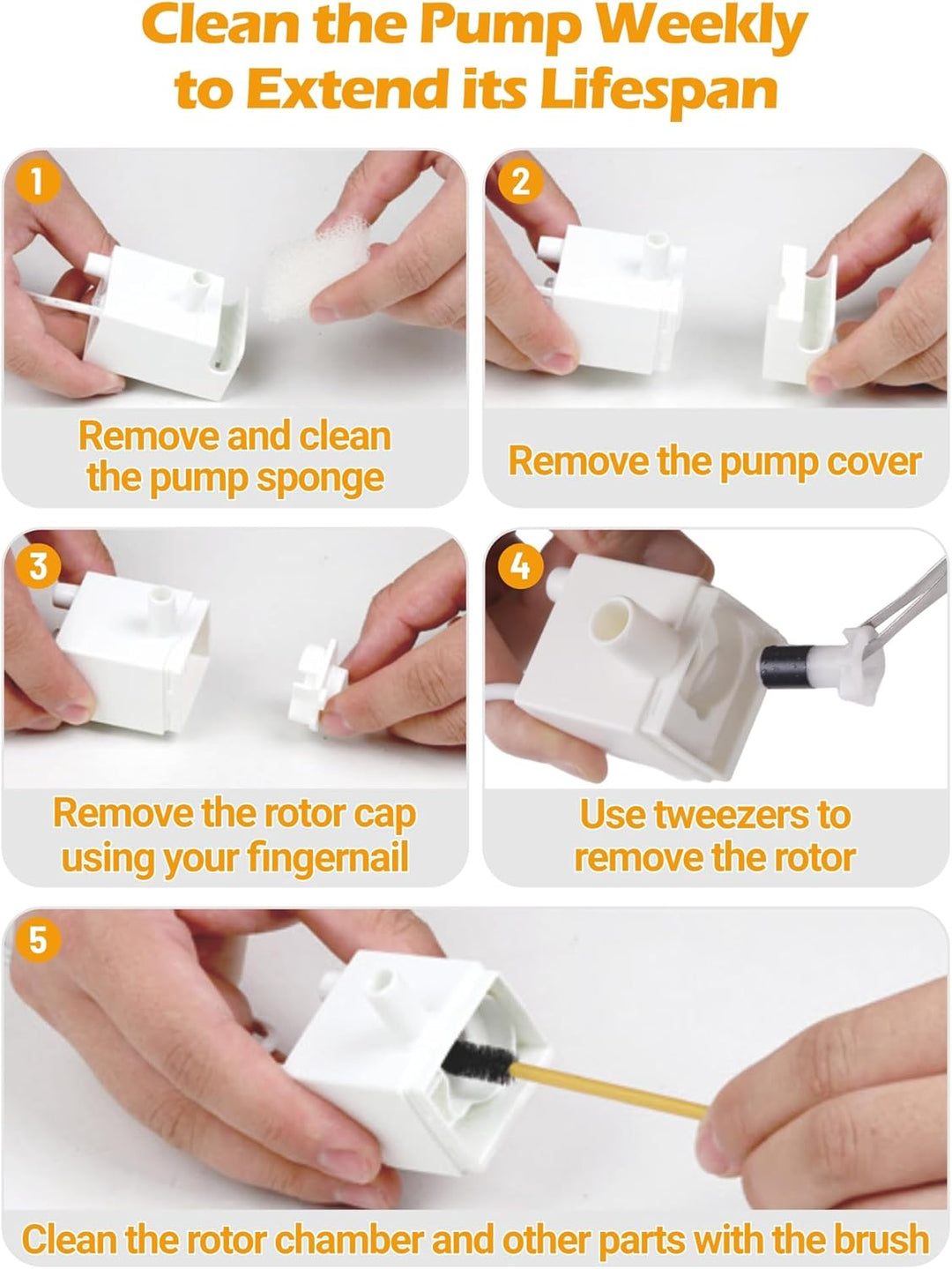 SIBAYS Ersatz-Wasserpumpe für 15 Liter grossen Hundewasserbrunnen, USB 5V 1A katzenbrunnen pumpe mit
