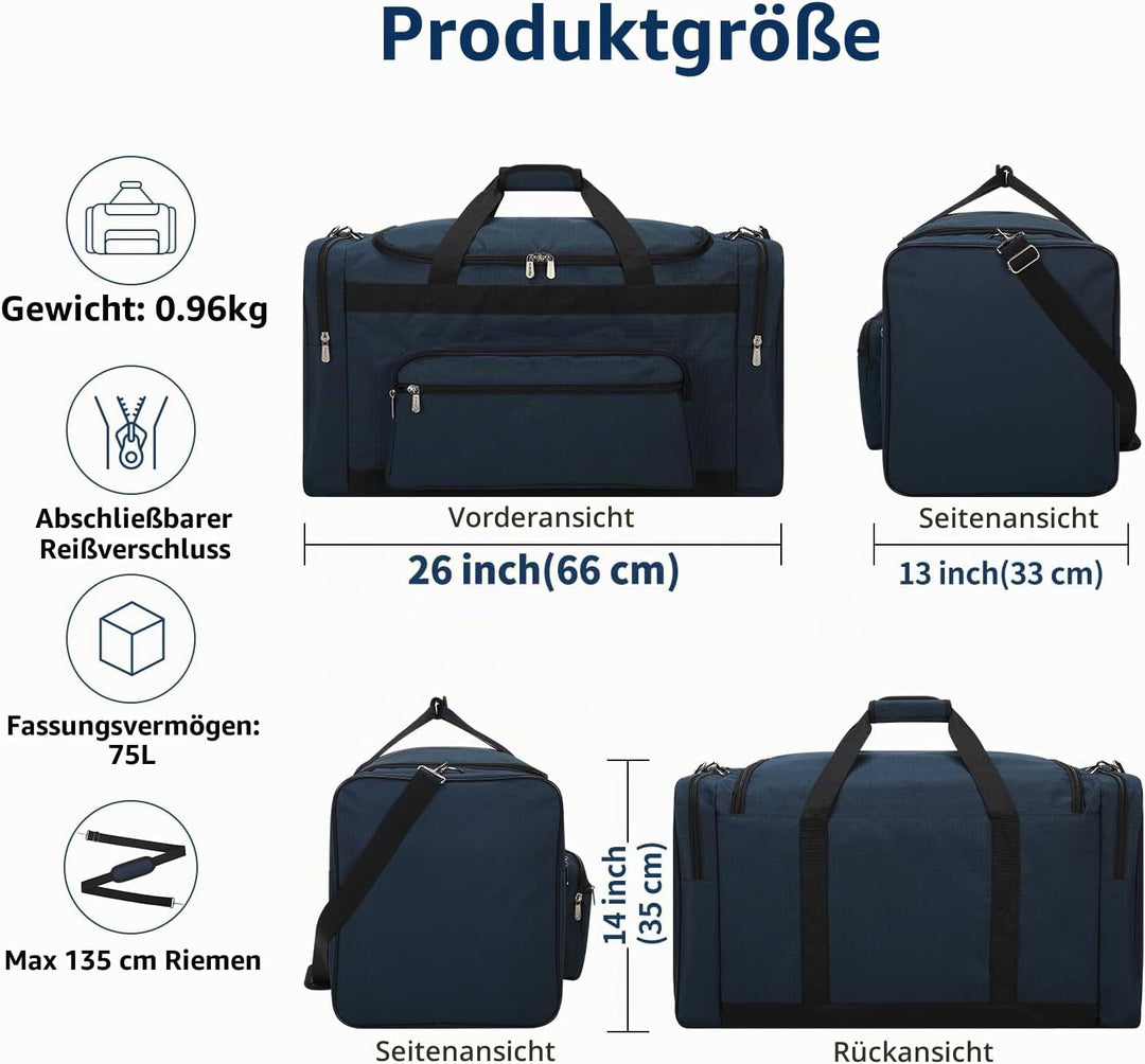 55L Sporttasche Reisetasche Fitness Tasche mit Schultergurt Wochenendtasche für Damen und Herren (Bl