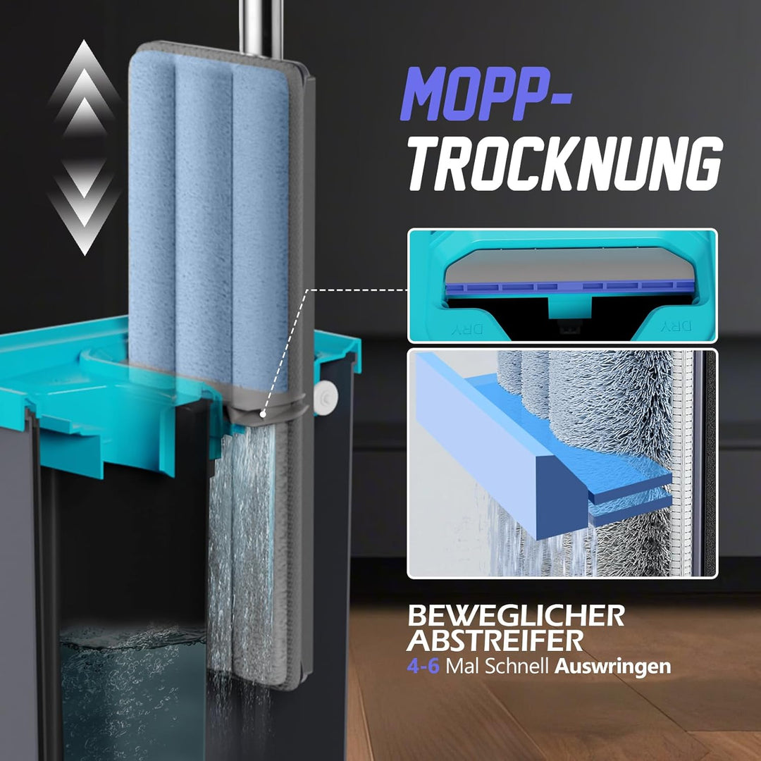 Masthome Wischmopp Set mit Eimer, Bodenwischer mit Putzeimer 2 In 1,Flachmopp Set und 6 Mikrofaser W