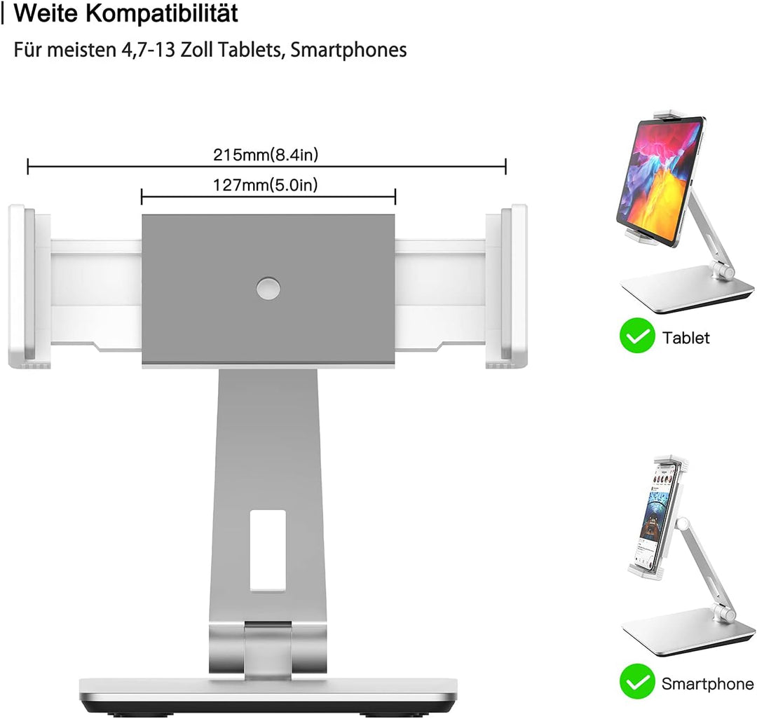 QinCoon Tablet Ständer, Verstellbar Heavy Duty Aluminium Halterung, 360° Drehen Faltbar Metall Table