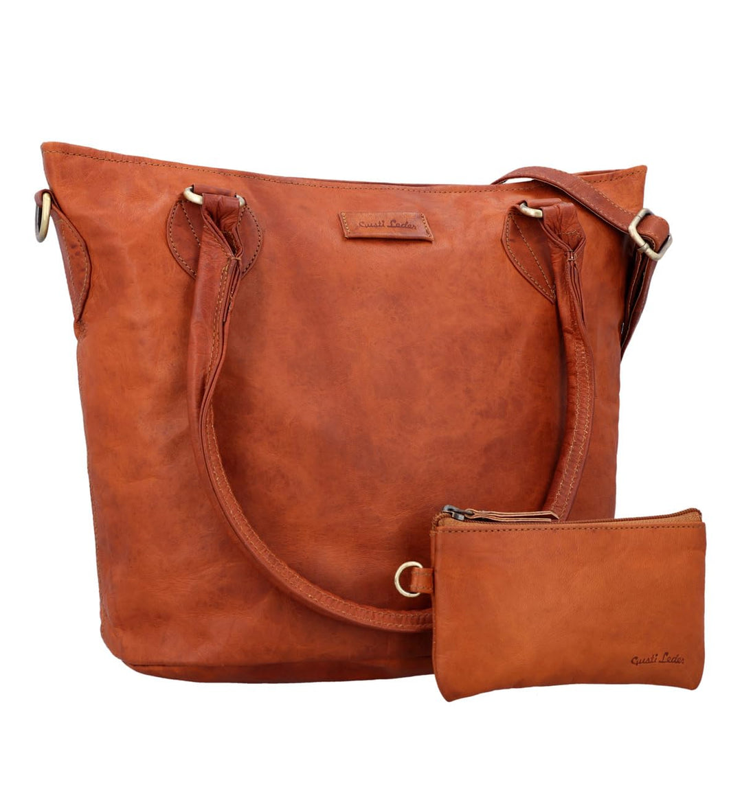Gusti Handtasche Leder- Therese Damen Handtasche Umhängetasche Shopper Ledertasche Braun Leder